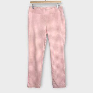 J. McLaughlin Pink White Gingham Plaid Pull On Pants Size 10 Slim Leg